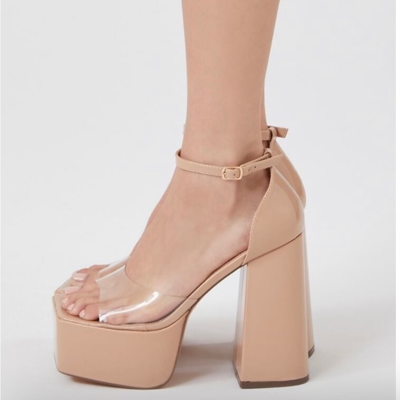 Clear Nude Platform Block Heels - Picture 3 of 10